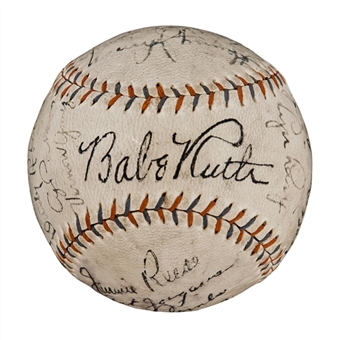 1931 New York Yankees Team Signed Baseball (18 Signatures) - Including Ruth, Gehrig and Gomez-Partially Traced (PSA/DNA)